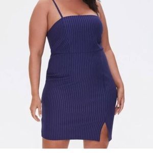 Navy blue pinstriped dress